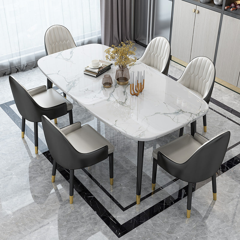 Modern Sintered Stone Table Set of 5/7 with Rectangle Table Dining Set with Leather Chairs Clearhalo 'Dining Room Sets' 'Dining Tables & Seating' 'dining_room_set' 'furn' 'furn_dining_room_set' 'Furniture' 'furniture_dining_room_set' 'Kitchen & Dining Furniture' 'kitchen&dining_furn' 'kitchen' 3473346
