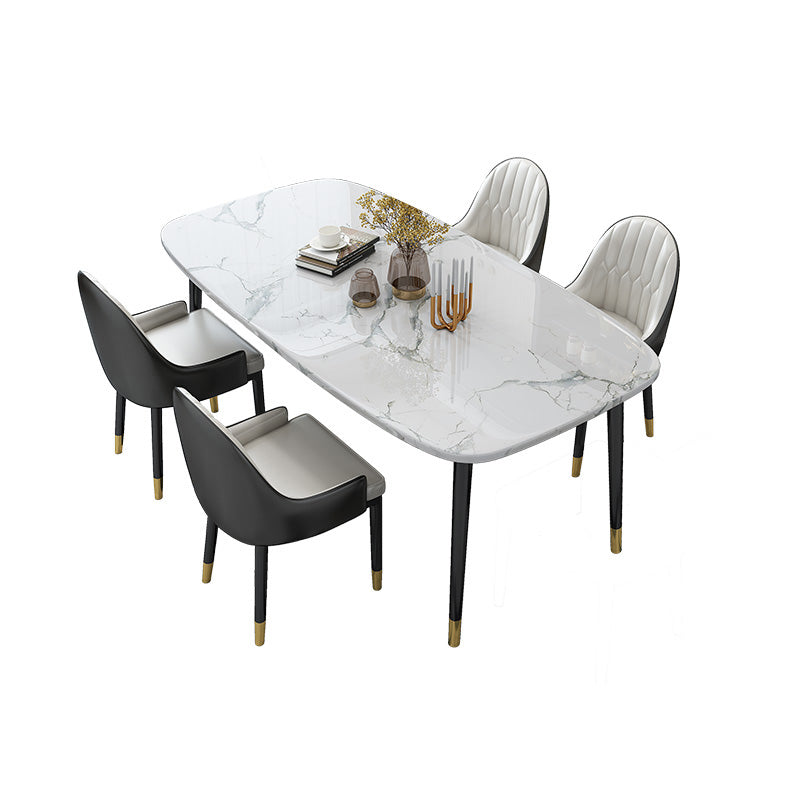 Modern Sintered Stone Table Set of 5/7 with Rectangle Table Dining Set with Leather Chairs 5 Piece Set Clearhalo 'Dining Room Sets' 'Dining Tables & Seating' 'dining_room_set' 'furn' 'furn_dining_room_set' 'Furniture' 'furniture_dining_room_set' 'Kitchen & Dining Furniture' 'kitchen&dining_furn' 'kitchen' 3473347