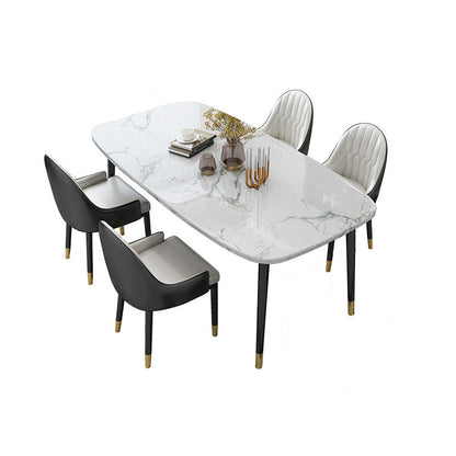 Modern Sintered Stone Table Set of 5/7 with Rectangle Table Dining Set with Leather Chairs 5 Piece Set Clearhalo 'Dining Room Sets' 'Dining Tables & Seating' 'dining_room_set' 'furn' 'furn_dining_room_set' 'Furniture' 'furniture_dining_room_set' 'Kitchen & Dining Furniture' 'kitchen&dining_furn' 'kitchen' 3473347
