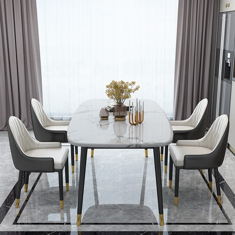 Modern Sintered Stone Table Set of 5/7 with Rectangle Table Dining Set with Leather Chairs Clearhalo 'Dining Room Sets' 'Dining Tables & Seating' 'dining_room_set' 'furn' 'furn_dining_room_set' 'Furniture' 'furniture_dining_room_set' 'Kitchen & Dining Furniture' 'kitchen&dining_furn' 'kitchen' 3473349