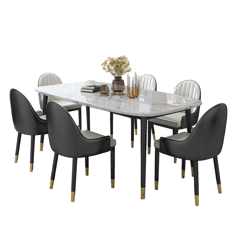 Modern Sintered Stone Table Set of 5/7 with Rectangle Table Dining Set with Leather Chairs Clearhalo 'Dining Room Sets' 'Dining Tables & Seating' 'dining_room_set' 'furn' 'furn_dining_room_set' 'Furniture' 'furniture_dining_room_set' 'Kitchen & Dining Furniture' 'kitchen&dining_furn' 'kitchen' 3473351