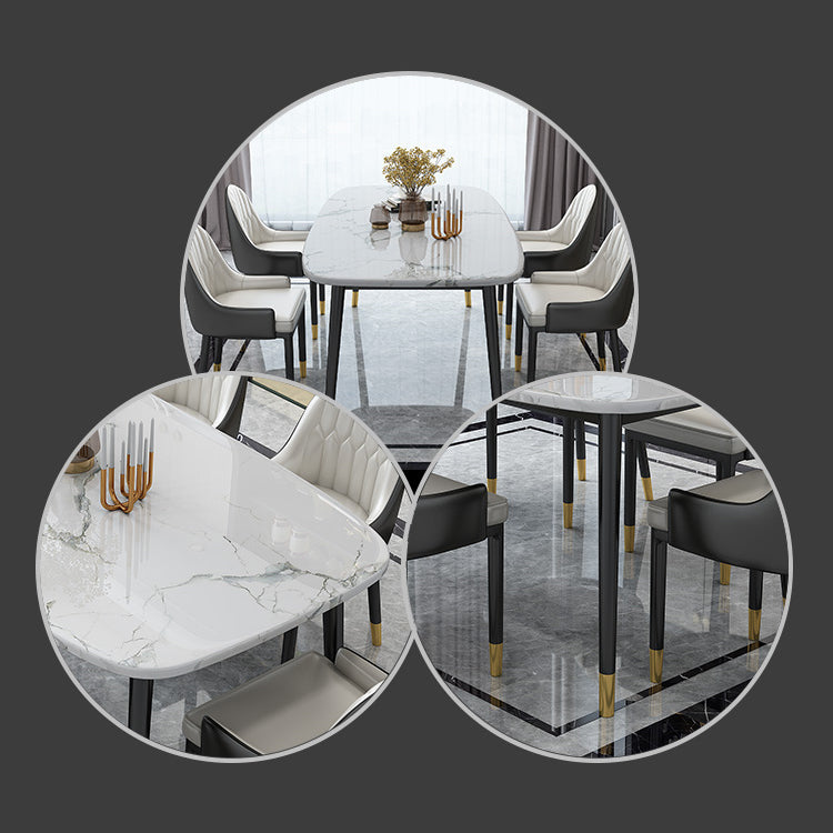 Modern Sintered Stone Table Set of 5/7 with Rectangle Table Dining Set with Leather Chairs Clearhalo 'Dining Room Sets' 'Dining Tables & Seating' 'dining_room_set' 'furn' 'furn_dining_room_set' 'Furniture' 'furniture_dining_room_set' 'Kitchen & Dining Furniture' 'kitchen&dining_furn' 'kitchen' 3473353