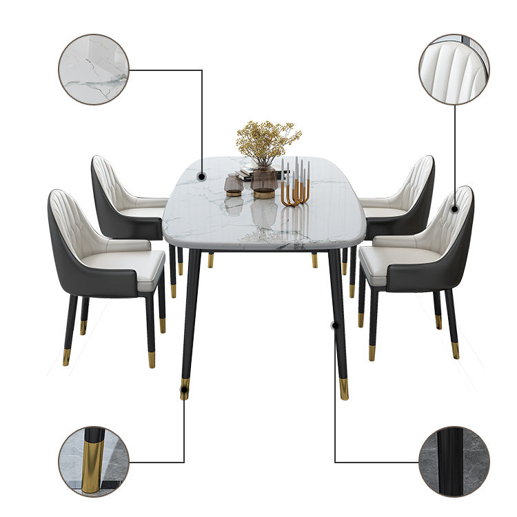 Modern Sintered Stone Table Set of 5/7 with Rectangle Table Dining Set with Leather Chairs Clearhalo 'Dining Room Sets' 'Dining Tables & Seating' 'dining_room_set' 'furn' 'furn_dining_room_set' 'Furniture' 'furniture_dining_room_set' 'Kitchen & Dining Furniture' 'kitchen&dining_furn' 'kitchen' 3473356