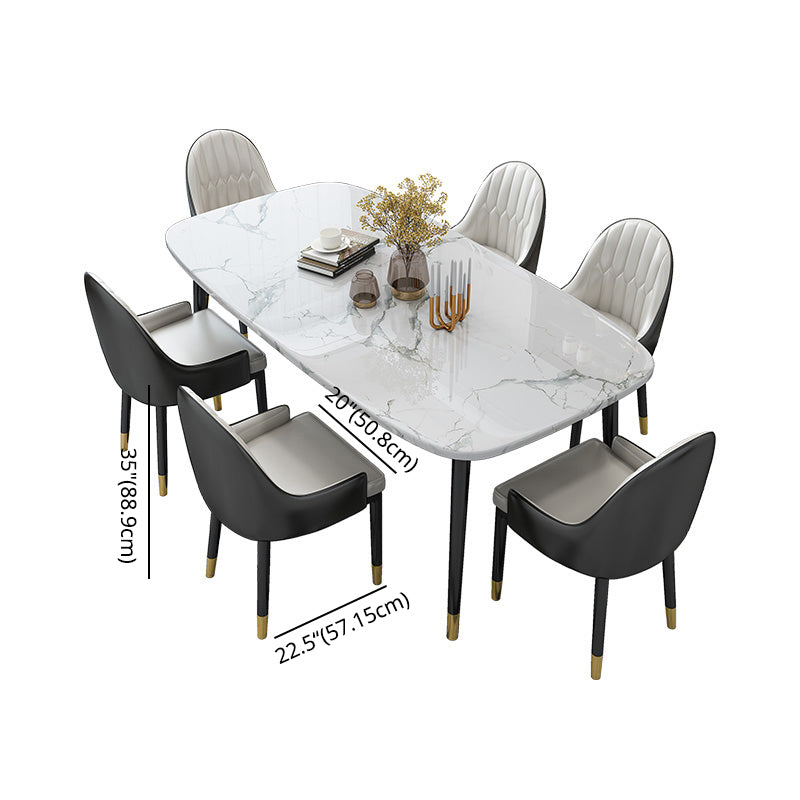 Modern Sintered Stone Table Set of 5/7 with Rectangle Table Dining Set with Leather Chairs Clearhalo 'Dining Room Sets' 'Dining Tables & Seating' 'dining_room_set' 'furn' 'furn_dining_room_set' 'Furniture' 'furniture_dining_room_set' 'Kitchen & Dining Furniture' 'kitchen&dining_furn' 'kitchen' 3473361