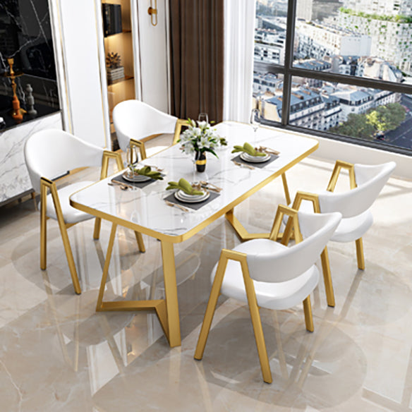 Nordic Traditional Height Sintered Stone Dining Table Rectangle Dining Room Set For Home 47.2"L x 23.6"W x 29.5"H White Clearhalo 'Dining Room Sets' 'Dining Tables & Seating' 'dining_room_set' 'furn' 'furn_dining_room_set' 'Furniture' 'furniture_dining_room_set' 'Kitchen & Dining Furniture' 'kitchen&dining_furn' 'kitchen' 3473374