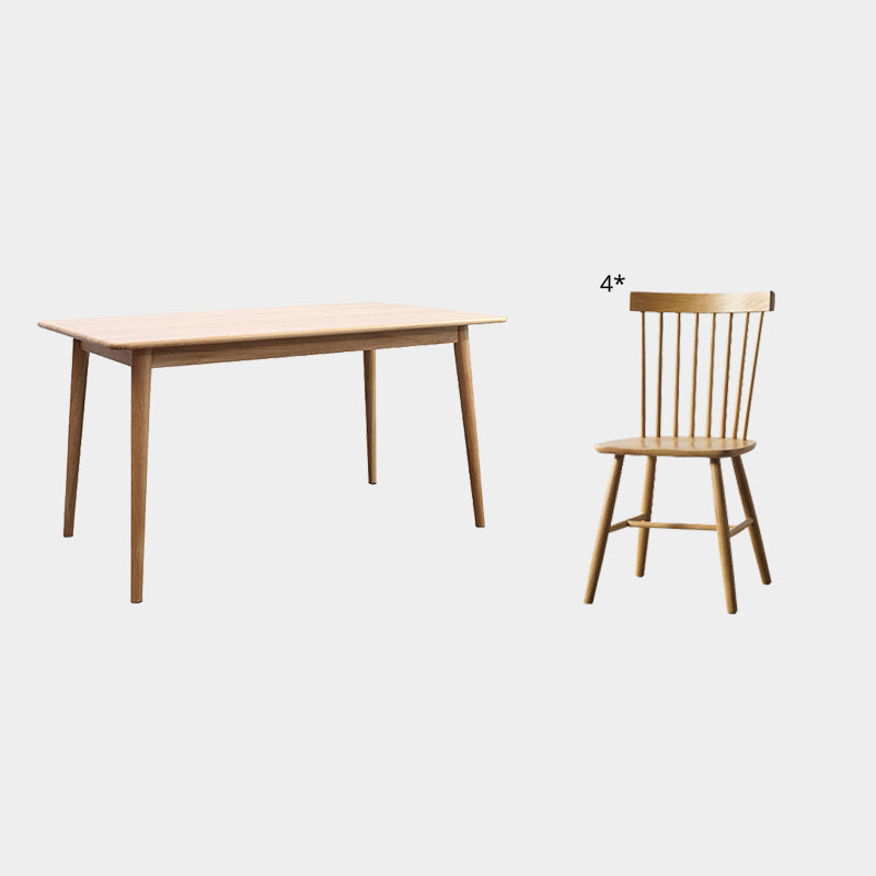 Contemporary Style Dining Table with Fixed Solid Wood Dining Table and Chairs for Home Use Slat Back Clearhalo 'Dining Room Sets' 'Dining Tables & Seating' 'dining_room_set' 'furn' 'furn_dining_room_set' 'Furniture' 'furniture_dining_room_set' 'Kitchen & Dining Furniture' 'kitchen&dining_furn' 'kitchen' 3473381