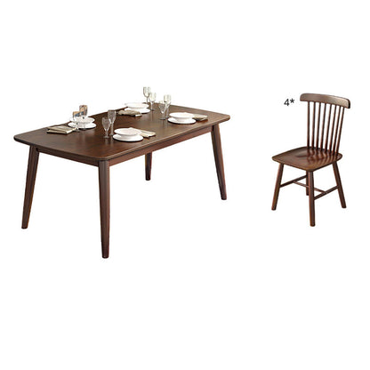 Minimalist Style Dining Table with Fixed Solid Wood Dining Table and Chairs for Home Use Slat Back 5 Piece Set Clearhalo 'Dining Room Sets' 'Dining Tables & Seating' 'dining_room_set' 'furn' 'furn_dining_room_set' 'Furniture' 'furniture_dining_room_set' 'Kitchen & Dining Furniture' 'kitchen&dining_furn' 'kitchen' 3473417