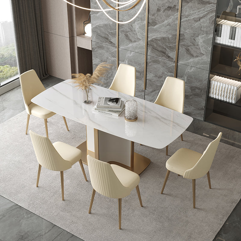 Contemporary Sintered Stone Top Standard Dining Set White Rectangle Shape Dining Set for Kitchen 7 Piece Set Clearhalo 'Dining Room Sets' 'Dining Tables & Seating' 'dining_room_set' 'furn' 'furn_dining_room_set' 'Furniture' 'furniture_dining_room_set' 'Kitchen & Dining Furniture' 'kitchen&dining_furn' 'kitchen' 3473433