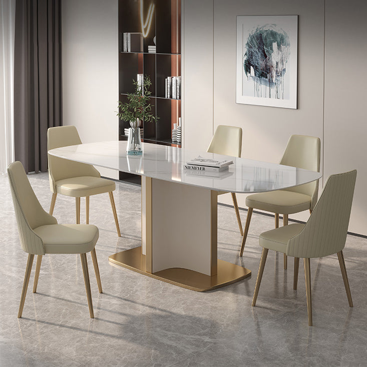 Contemporary Sintered Stone Top Standard Dining Set White Rectangle Shape Dining Set for Kitchen Clearhalo 'Dining Room Sets' 'Dining Tables & Seating' 'dining_room_set' 'furn' 'furn_dining_room_set' 'Furniture' 'furniture_dining_room_set' 'Kitchen & Dining Furniture' 'kitchen&dining_furn' 'kitchen' 3473435