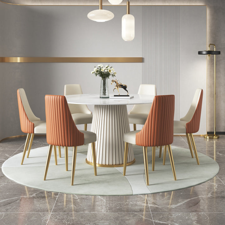 Nordic Sintered Stone Dining Room Set with Round Leg Dining Furniture for Home Use 7 Piece Set Clearhalo 'Dining Room Sets' 'Dining Tables & Seating' 'dining_room_set' 'furn' 'furn_dining_room_set' 'Furniture' 'furniture_dining_room_set' 'Kitchen & Dining Furniture' 'kitchen&dining_furn' 'kitchen' 3473505