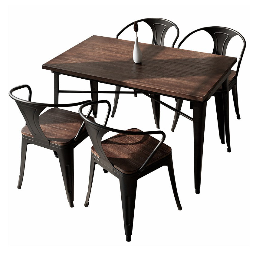 Industrial Style Solid Wood Dining Set with Brown Rectangle Table and 4 Black Legs Base Clearhalo 'Dining Room Sets' 'Dining Tables & Seating' 'dining_room_set' 'furn' 'furn_dining_room_set' 'Furniture' 'furniture_dining_room_set' 'Kitchen & Dining Furniture' 'kitchen&dining_furn' 'kitchen' 3473536