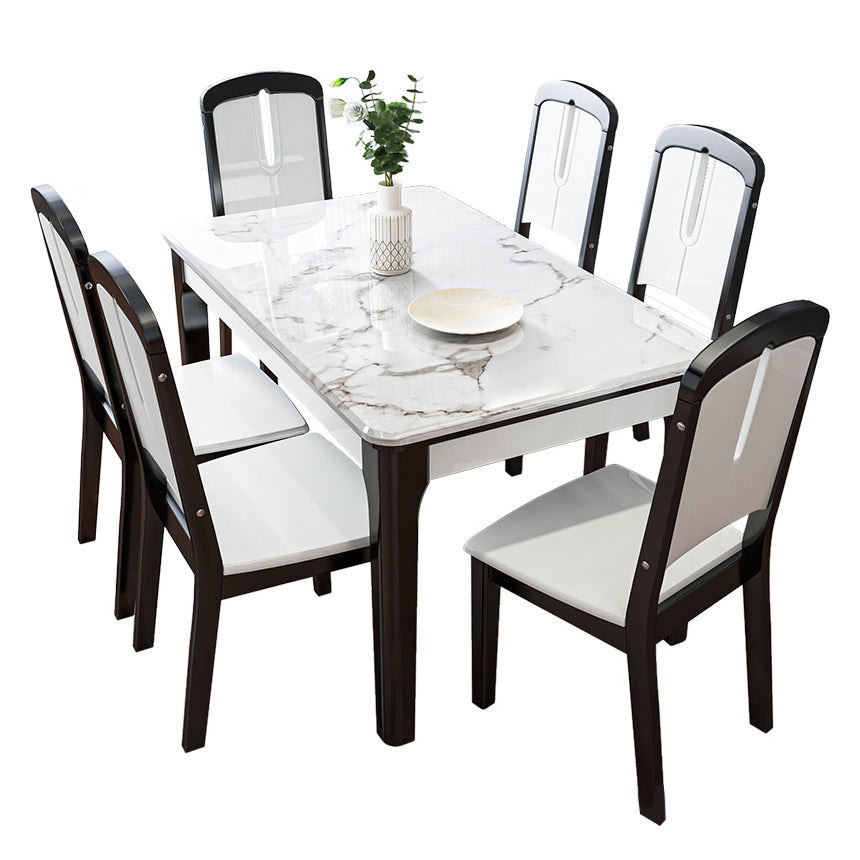 Traditional Style Marble Dining Set with White Fixed Table and 4 Black Legs Base Clearhalo 'Dining Room Sets' 'Dining Tables & Seating' 'dining_room_set' 'furn' 'furn_dining_room_set' 'Furniture' 'furniture_dining_room_set' 'Kitchen & Dining Furniture' 'kitchen&dining_furn' 'kitchen' 3473547