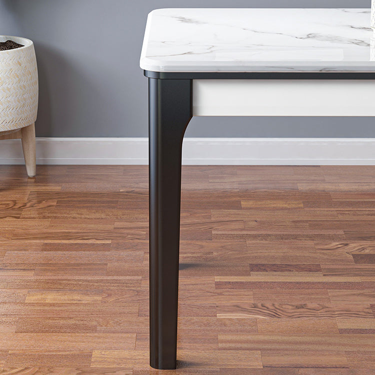 Traditional Style Marble Dining Set with White Fixed Table and 4 Black Legs Base Clearhalo 'Dining Room Sets' 'Dining Tables & Seating' 'dining_room_set' 'furn' 'furn_dining_room_set' 'Furniture' 'furniture_dining_room_set' 'Kitchen & Dining Furniture' 'kitchen&dining_furn' 'kitchen' 3473548