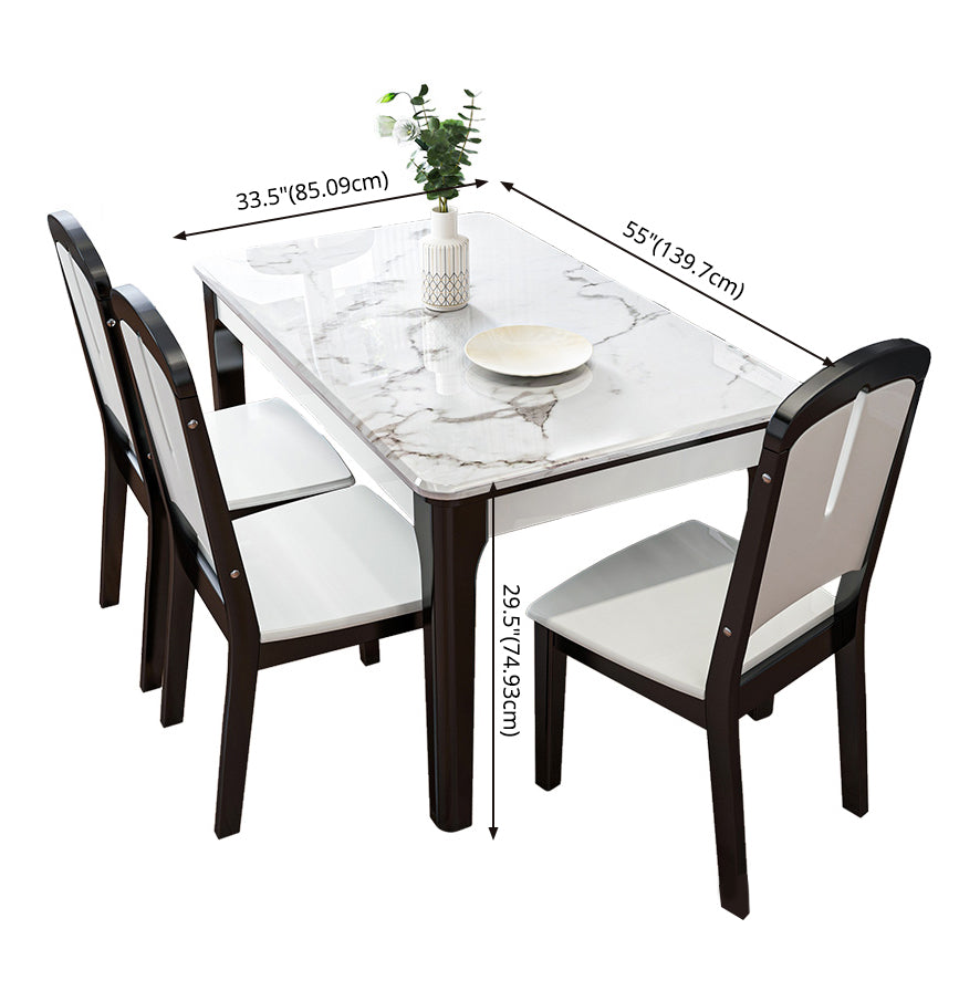 Traditional Style Marble Dining Set with White Fixed Table and 4 Black Legs Base Clearhalo 'Dining Room Sets' 'Dining Tables & Seating' 'dining_room_set' 'furn' 'furn_dining_room_set' 'Furniture' 'furniture_dining_room_set' 'Kitchen & Dining Furniture' 'kitchen&dining_furn' 'kitchen' 3473552