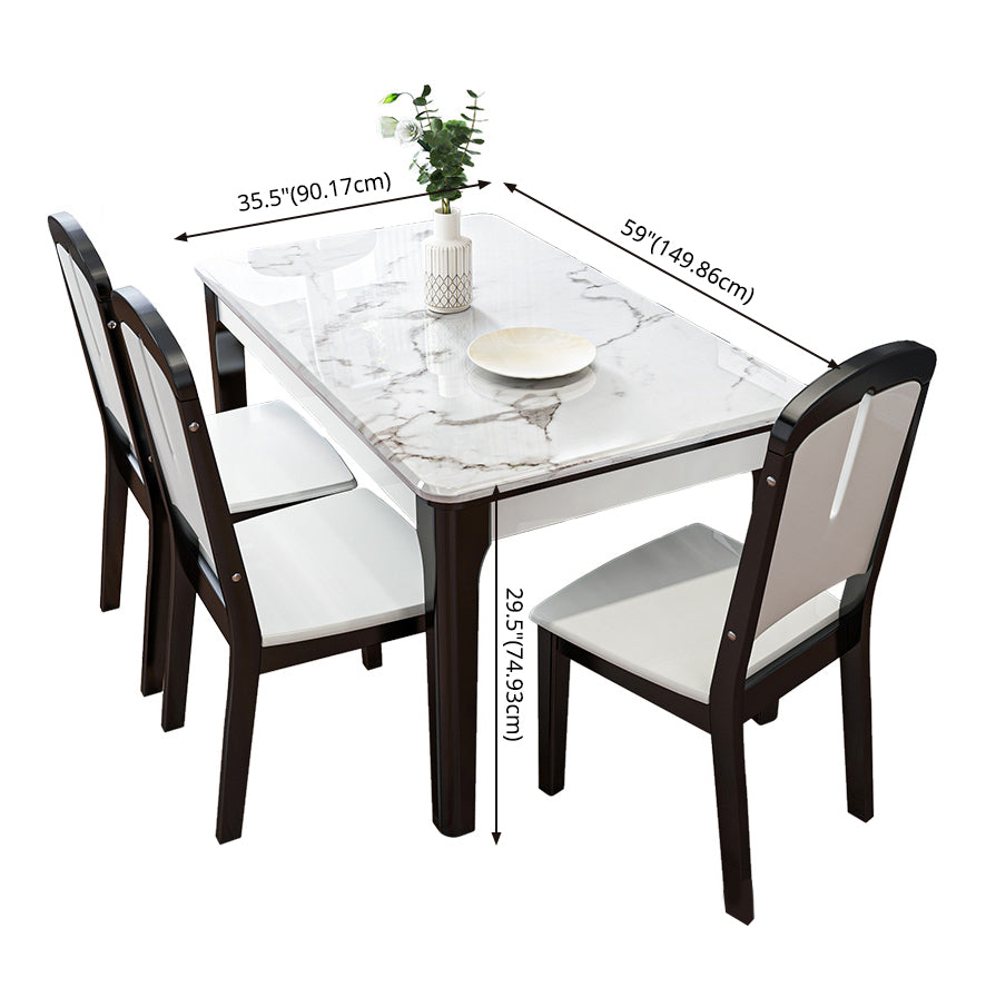 Traditional Style Marble Dining Set with White Fixed Table and 4 Black Legs Base Clearhalo 'Dining Room Sets' 'Dining Tables & Seating' 'dining_room_set' 'furn' 'furn_dining_room_set' 'Furniture' 'furniture_dining_room_set' 'Kitchen & Dining Furniture' 'kitchen&dining_furn' 'kitchen' 3473553