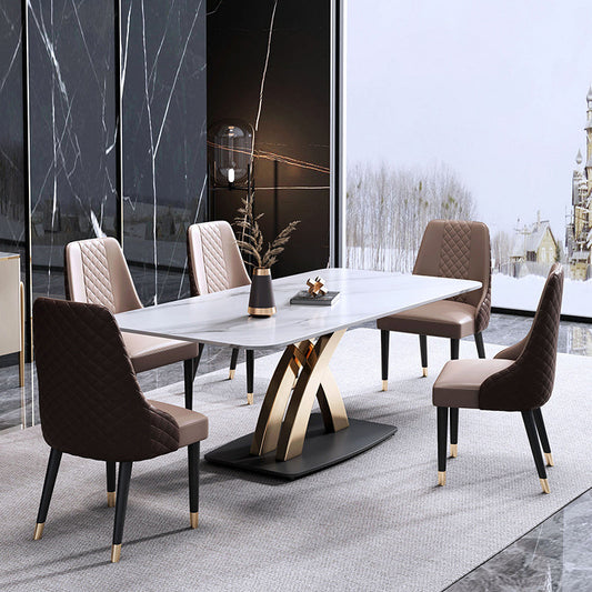 Minimalist Dining Room Set Rectangular Sintered Stone Dining Table with Metal Base Clearhalo 'Dining Room Sets' 'Dining Tables & Seating' 'dining_room_set' 'furn' 'furn_dining_room_set' 'Furniture' 'furniture_dining_room_set' 'Kitchen & Dining Furniture' 'kitchen&dining_furn' 'kitchen' 3473594