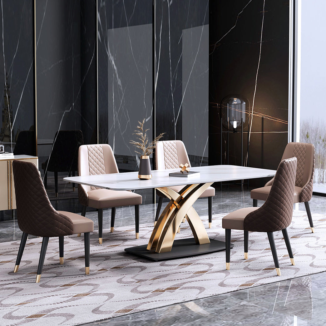 Minimalist Dining Room Set Rectangular Sintered Stone Dining Table with Metal Base Clearhalo 'Dining Room Sets' 'Dining Tables & Seating' 'dining_room_set' 'furn' 'furn_dining_room_set' 'Furniture' 'furniture_dining_room_set' 'Kitchen & Dining Furniture' 'kitchen&dining_furn' 'kitchen' 3473595