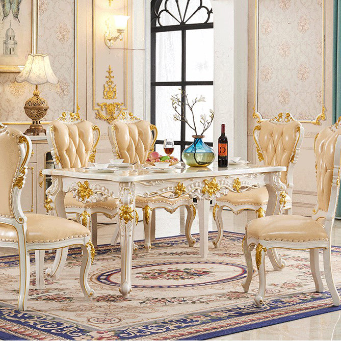 Victorian Marble Table Set of 5/7 with Rectangle Table Caved Dining Set with Leather Chairs 6 Piece Set Clearhalo 'Dining Room Sets' 'Dining Tables & Seating' 'dining_room_set' 'furn' 'furn_dining_room_set' 'Furniture' 'furniture_dining_room_set' 'Kitchen & Dining Furniture' 'kitchen&dining_furn' 'kitchen' 3473596