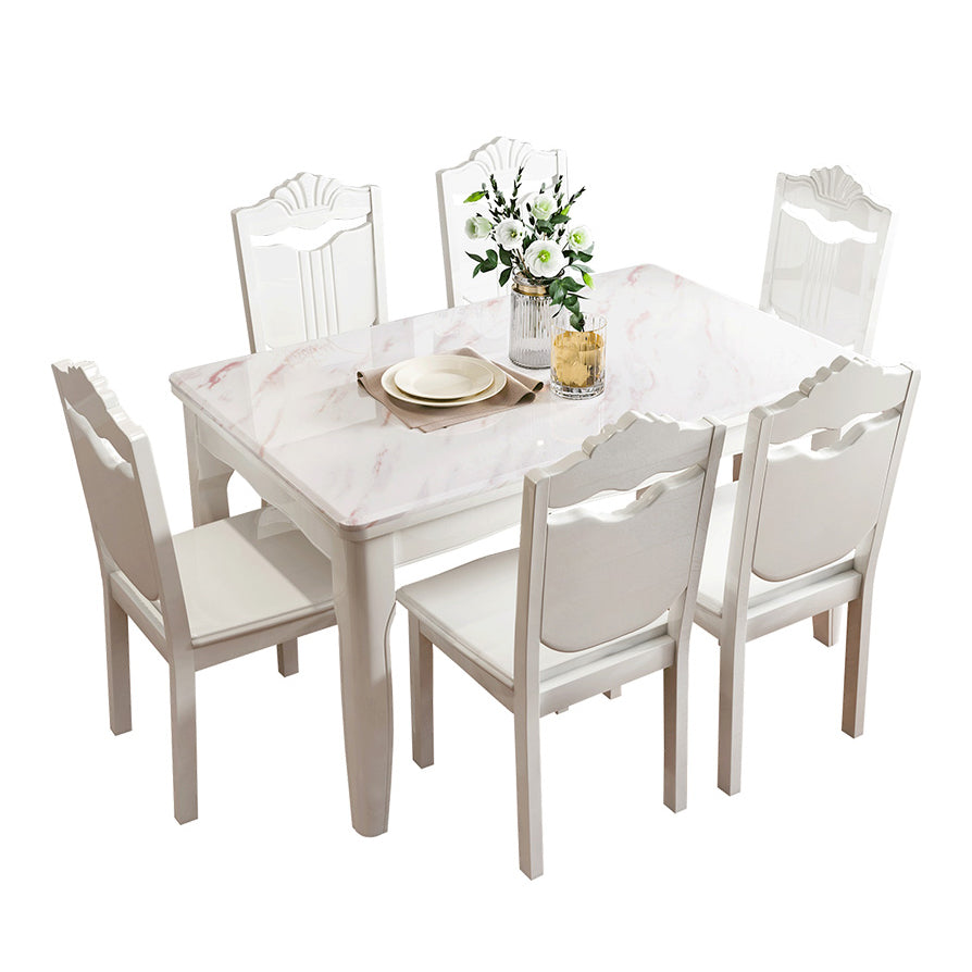Victorian Style Marble Dining Set with White Fixed Table and 4 Legs Base Clearhalo 'Dining Room Sets' 'Dining Tables & Seating' 'dining_room_set' 'furn' 'furn_dining_room_set' 'Furniture' 'furniture_dining_room_set' 'Kitchen & Dining Furniture' 'kitchen&dining_furn' 'kitchen' 3473612