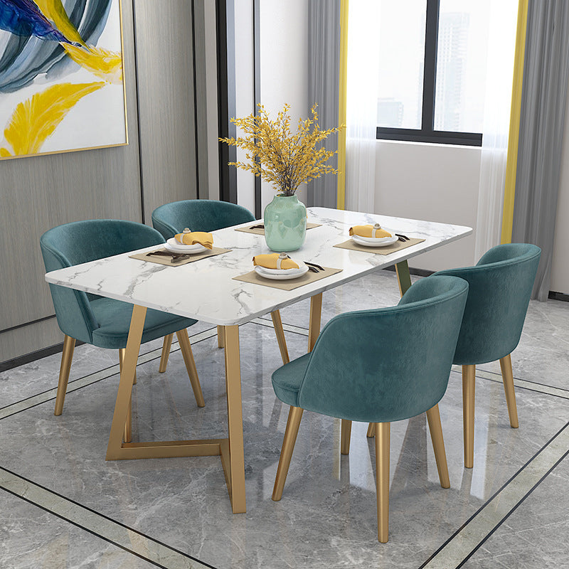 Scandinavian Dining Table Set with Marble Dining Table and Padded Chairs Clearhalo 'Dining Room Sets' 'Dining Tables & Seating' 'dining_room_set' 'furn' 'furn_dining_room_set' 'Furniture' 'furniture_dining_room_set' 'Kitchen & Dining Furniture' 'kitchen&dining_furn' 'kitchen' 3473653