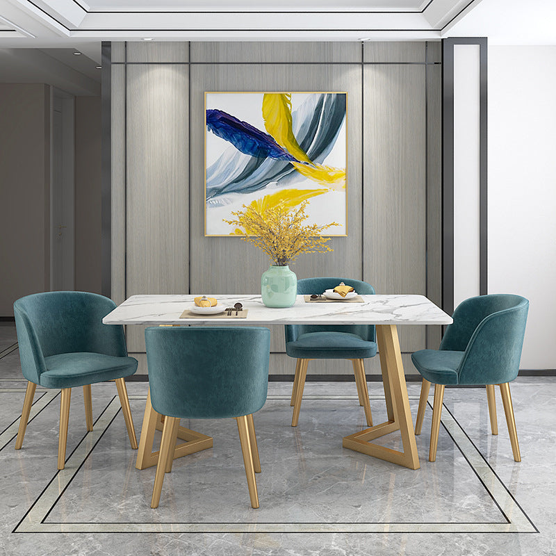 Scandinavian Dining Table Set with Marble Dining Table and Padded Chairs Clearhalo 'Dining Room Sets' 'Dining Tables & Seating' 'dining_room_set' 'furn' 'furn_dining_room_set' 'Furniture' 'furniture_dining_room_set' 'Kitchen & Dining Furniture' 'kitchen&dining_furn' 'kitchen' 3473655