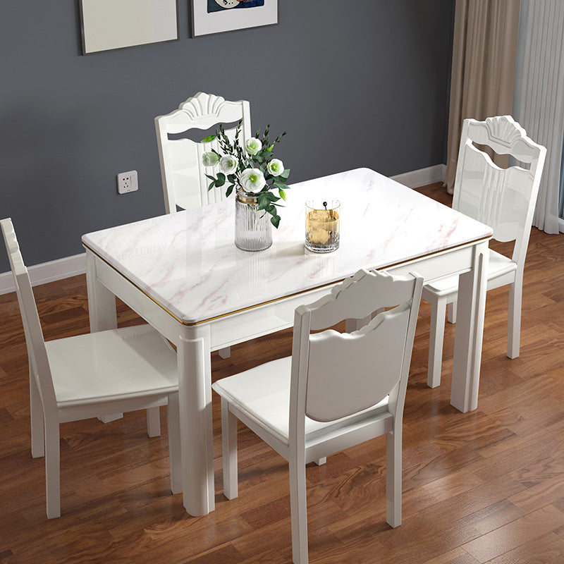Victorian Style Marble Dining Set with White Fixed Table and 4 Legs Base for Home Use 5 Piece Set Clearhalo 'Dining Room Sets' 'Dining Tables & Seating' 'dining_room_set' 'furn' 'furn_dining_room_set' 'Furniture' 'furniture_dining_room_set' 'Kitchen & Dining Furniture' 'kitchen&dining_furn' 'kitchen' 3473662