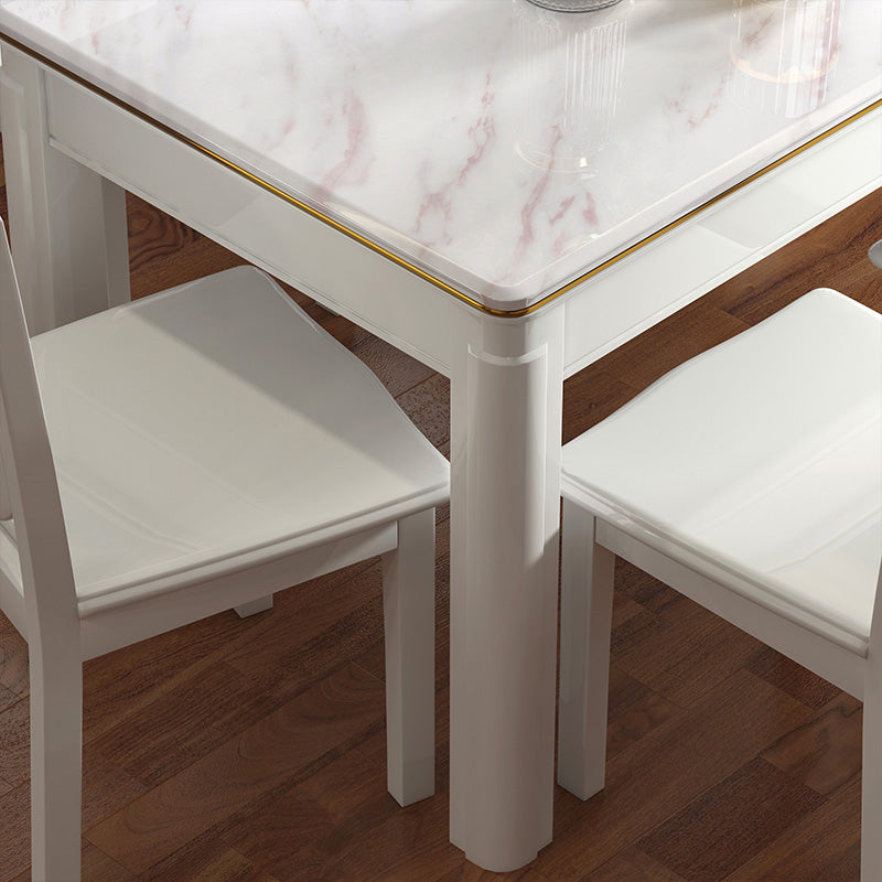 Victorian Style Marble Dining Set with White Fixed Table and 4 Legs Base for Home Use Clearhalo 'Dining Room Sets' 'Dining Tables & Seating' 'dining_room_set' 'furn' 'furn_dining_room_set' 'Furniture' 'furniture_dining_room_set' 'Kitchen & Dining Furniture' 'kitchen&dining_furn' 'kitchen' 3473665