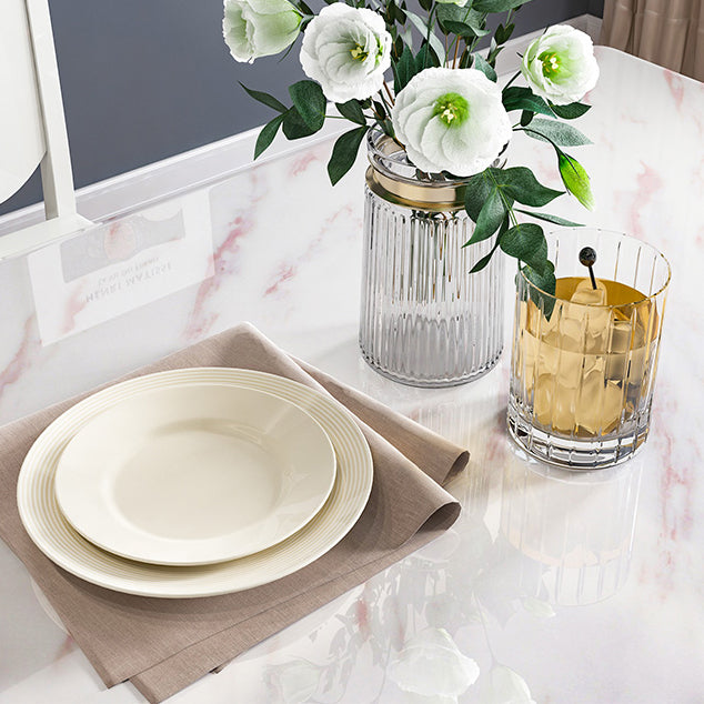 Victorian Style Marble Dining Set with White Fixed Table and 4 Legs Base for Home Use Clearhalo 'Dining Room Sets' 'Dining Tables & Seating' 'dining_room_set' 'furn' 'furn_dining_room_set' 'Furniture' 'furniture_dining_room_set' 'Kitchen & Dining Furniture' 'kitchen&dining_furn' 'kitchen' 3473667