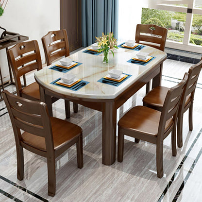 Modern Marble Rectangle Shape Dining Furniture 4 Wood Legs Table Formal for Dining Room Furniture 7 Piece Set Clearhalo 'Dining Room Sets' 'Dining Tables & Seating' 'dining_room_set' 'furn' 'furn_dining_room_set' 'Furniture' 'furniture_dining_room_set' 'Kitchen & Dining Furniture' 'kitchen&dining_furn' 'kitchen' 3473675