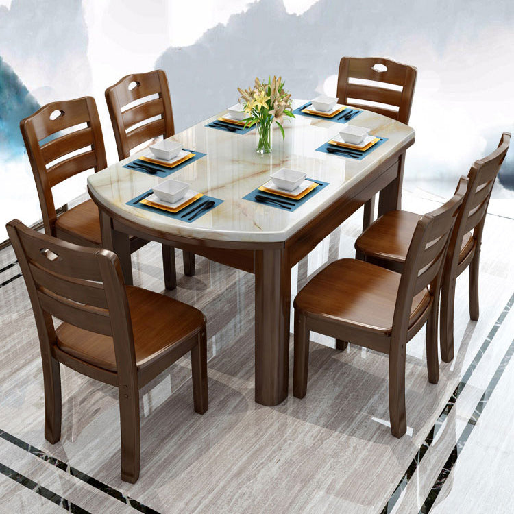 Modern Marble Rectangle Shape Dining Furniture 4 Wood Legs Table Formal for Dining Room Furniture Clearhalo 'Dining Room Sets' 'Dining Tables & Seating' 'dining_room_set' 'furn' 'furn_dining_room_set' 'Furniture' 'furniture_dining_room_set' 'Kitchen & Dining Furniture' 'kitchen&dining_furn' 'kitchen' 3473676
