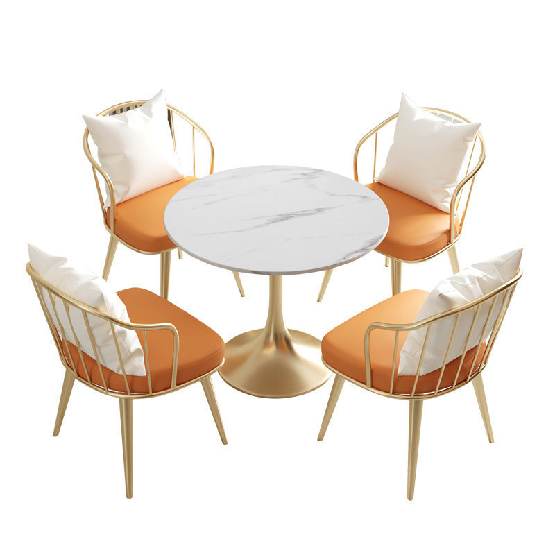 Glam Sintered Stone White Dining Room Set with Round Table and Metal Base Dining Table Furniture Clearhalo 'Dining Room Sets' 'Dining Tables & Seating' 'dining_room_set' 'furn' 'furn_dining_room_set' 'Furniture' 'furniture_dining_room_set' 'Kitchen & Dining Furniture' 'kitchen&dining_furn' 'kitchen' 3473717