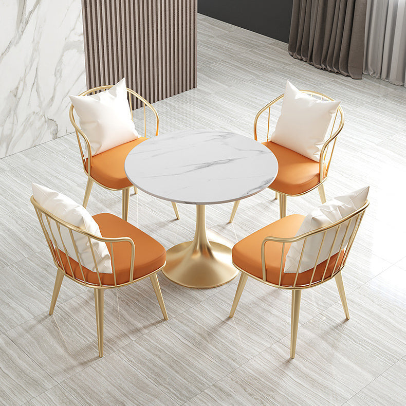 Glam Sintered Stone White Dining Room Set with Round Table and Metal Base Dining Table Furniture Clearhalo 'Dining Room Sets' 'Dining Tables & Seating' 'dining_room_set' 'furn' 'furn_dining_room_set' 'Furniture' 'furniture_dining_room_set' 'Kitchen & Dining Furniture' 'kitchen&dining_furn' 'kitchen' 3473725