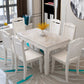 Contemporary Style Marble Dining Set with White Fixed Table and 4 Legs Base 7 Piece Set Clearhalo 'Dining Room Sets' 'Dining Tables & Seating' 'dining_room_set' 'furn' 'furn_dining_room_set' 'Furniture' 'furniture_dining_room_set' 'Kitchen & Dining Furniture' 'kitchen&dining_furn' 'kitchen' 3473728