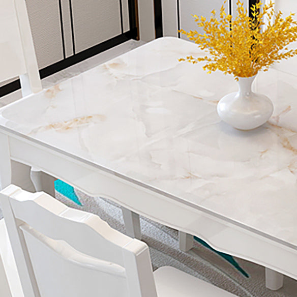 Contemporary Style Marble Dining Set with White Fixed Table and 4 Legs Base Clearhalo 'Dining Room Sets' 'Dining Tables & Seating' 'dining_room_set' 'furn' 'furn_dining_room_set' 'Furniture' 'furniture_dining_room_set' 'Kitchen & Dining Furniture' 'kitchen&dining_furn' 'kitchen' 3473730