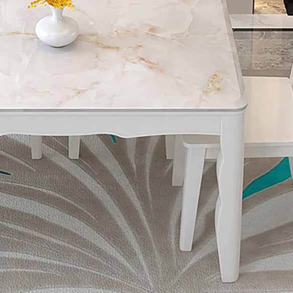 Contemporary Style Marble Dining Set with White Fixed Table and 4 Legs Base Clearhalo 'Dining Room Sets' 'Dining Tables & Seating' 'dining_room_set' 'furn' 'furn_dining_room_set' 'Furniture' 'furniture_dining_room_set' 'Kitchen & Dining Furniture' 'kitchen&dining_furn' 'kitchen' 3473732