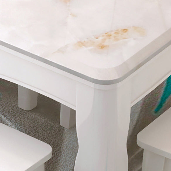 Contemporary Style Marble Dining Set with White Fixed Table and 4 Legs Base Clearhalo 'Dining Room Sets' 'Dining Tables & Seating' 'dining_room_set' 'furn' 'furn_dining_room_set' 'Furniture' 'furniture_dining_room_set' 'Kitchen & Dining Furniture' 'kitchen&dining_furn' 'kitchen' 3473733