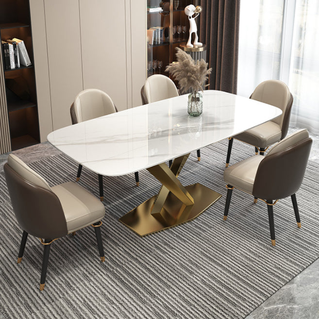 Contemporary Dining Set Rectangular Dining Table with X-shaped Metal Shelf Clearhalo 'Dining Room Sets' 'Dining Tables & Seating' 'dining_room_set' 'furn' 'furn_dining_room_set' 'Furniture' 'furniture_dining_room_set' 'Kitchen & Dining Furniture' 'kitchen&dining_furn' 'kitchen' 3473754