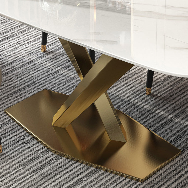 Contemporary Dining Set Rectangular Dining Table with X-shaped Metal Shelf Clearhalo 'Dining Room Sets' 'Dining Tables & Seating' 'dining_room_set' 'furn' 'furn_dining_room_set' 'Furniture' 'furniture_dining_room_set' 'Kitchen & Dining Furniture' 'kitchen&dining_furn' 'kitchen' 3473759