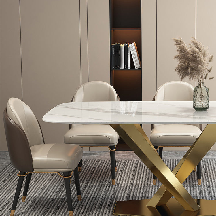 Contemporary Dining Set Rectangular Dining Table with X-shaped Metal Shelf Clearhalo 'Dining Room Sets' 'Dining Tables & Seating' 'dining_room_set' 'furn' 'furn_dining_room_set' 'Furniture' 'furniture_dining_room_set' 'Kitchen & Dining Furniture' 'kitchen&dining_furn' 'kitchen' 3473760
