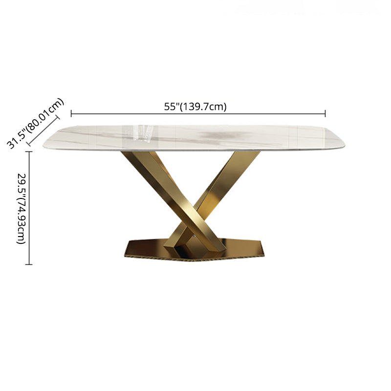 Contemporary Dining Set Rectangular Dining Table with X-shaped Metal Shelf Clearhalo 'Dining Room Sets' 'Dining Tables & Seating' 'dining_room_set' 'furn' 'furn_dining_room_set' 'Furniture' 'furniture_dining_room_set' 'Kitchen & Dining Furniture' 'kitchen&dining_furn' 'kitchen' 3473761