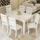 Contemporary Style Marble Dining Set with White Fixed Table and 4 Legs Base for Home Use 7 Piece Set Clearhalo 'Dining Room Sets' 'Dining Tables & Seating' 'dining_room_set' 'furn' 'furn_dining_room_set' 'Furniture' 'furniture_dining_room_set' 'Kitchen & Dining Furniture' 'kitchen&dining_furn' 'kitchen' 3473801