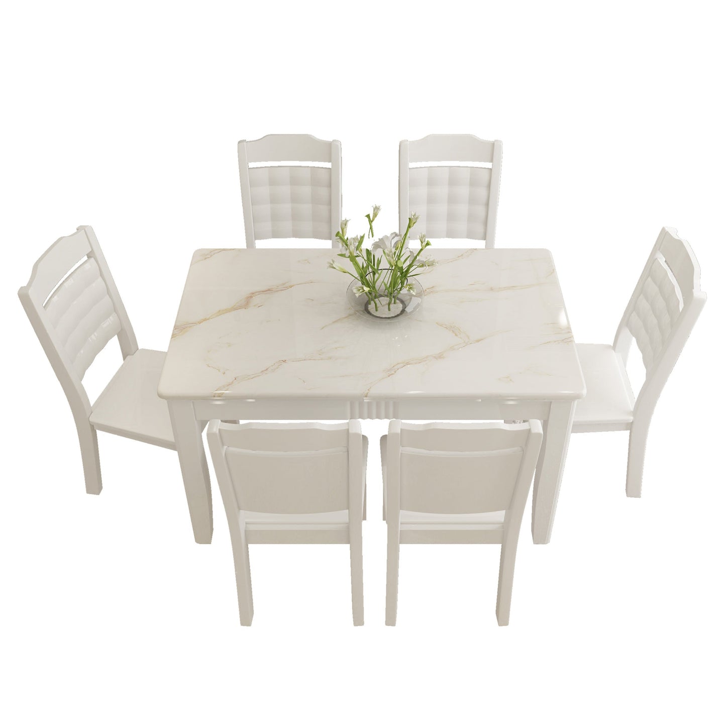 Contemporary Style Marble Dining Set with White Fixed Table and 4 Legs Base for Home Use Clearhalo 'Dining Room Sets' 'Dining Tables & Seating' 'dining_room_set' 'furn' 'furn_dining_room_set' 'Furniture' 'furniture_dining_room_set' 'Kitchen & Dining Furniture' 'kitchen&dining_furn' 'kitchen' 3473805