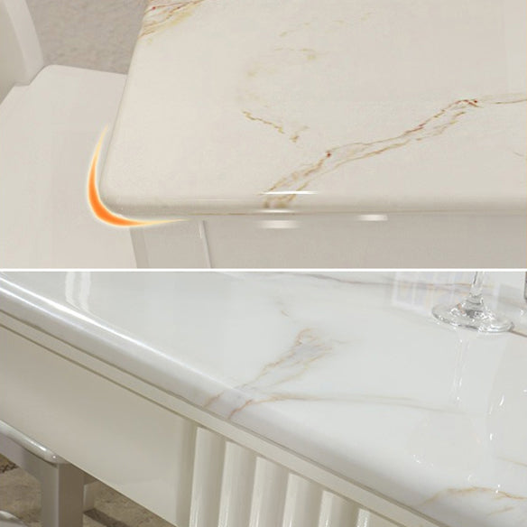 Contemporary Style Marble Dining Set with White Fixed Table and 4 Legs Base for Home Use Clearhalo 'Dining Room Sets' 'Dining Tables & Seating' 'dining_room_set' 'furn' 'furn_dining_room_set' 'Furniture' 'furniture_dining_room_set' 'Kitchen & Dining Furniture' 'kitchen&dining_furn' 'kitchen' 3473806