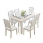 Contemporary Style Marble Dining Set with White Fixed Table and 4 Legs Base for Home Use Clearhalo 'Dining Room Sets' 'Dining Tables & Seating' 'dining_room_set' 'furn' 'furn_dining_room_set' 'Furniture' 'furniture_dining_room_set' 'Kitchen & Dining Furniture' 'kitchen&dining_furn' 'kitchen' 3473809