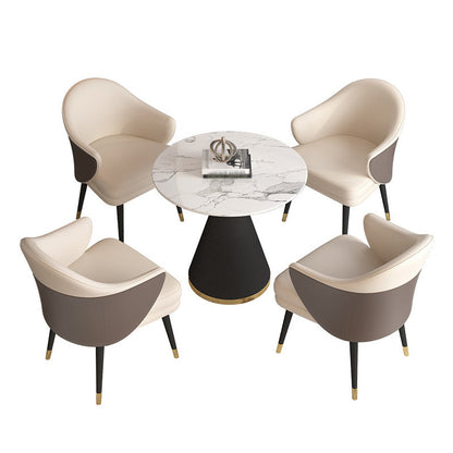 Scandinavian Kitchen Dining Room Set with Sintered Stone Top and Black Base Dining Furniture Brown 5 Piece Set Clearhalo 'Dining Room Sets' 'Dining Tables & Seating' 'dining_room_set' 'furn' 'furn_dining_room_set' 'Furniture' 'furniture_dining_room_set' 'Kitchen & Dining Furniture' 'kitchen&dining_furn' 'kitchen' 3473814