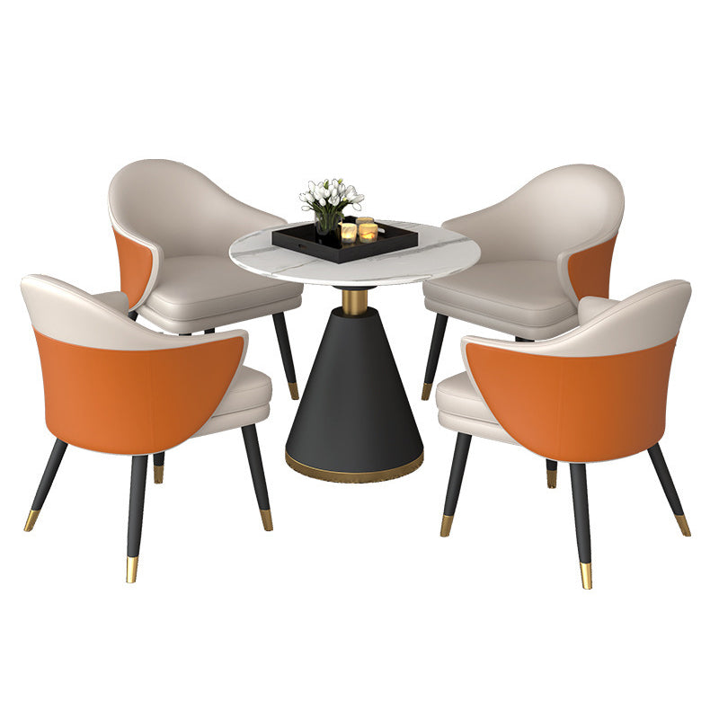 Scandinavian Kitchen Dining Room Set with Sintered Stone Top and Black Base Dining Furniture Orange 5 Piece Set Clearhalo 'Dining Room Sets' 'Dining Tables & Seating' 'dining_room_set' 'furn' 'furn_dining_room_set' 'Furniture' 'furniture_dining_room_set' 'Kitchen & Dining Furniture' 'kitchen&dining_furn' 'kitchen' 3473817