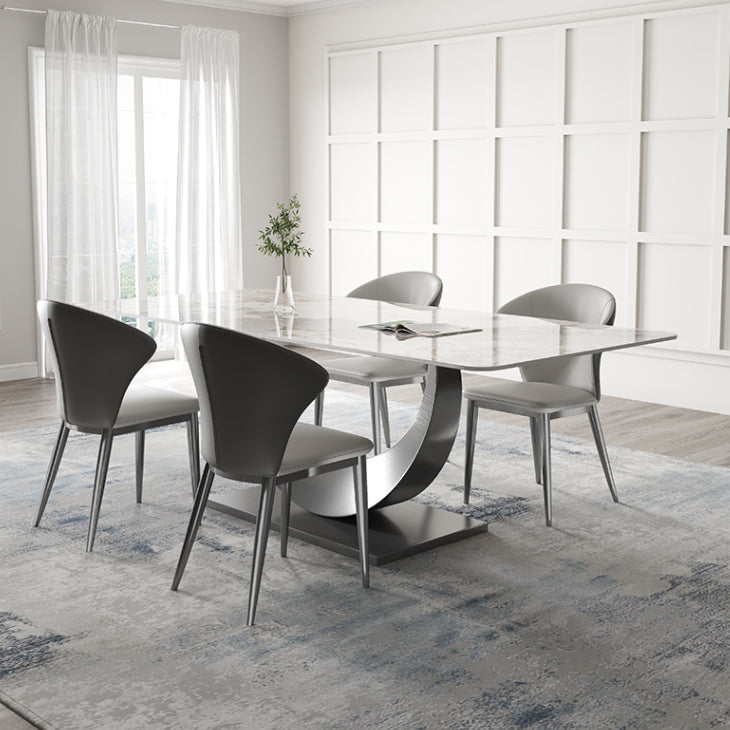 Modern Sintered Stone Dining Table Rectangular Dining Table Set with Metal Base 5 Piece Set Clearhalo 'Dining Room Sets' 'Dining Tables & Seating' 'dining_room_set' 'furn' 'furn_dining_room_set' 'Furniture' 'furniture_dining_room_set' 'Kitchen & Dining Furniture' 'kitchen&dining_furn' 'kitchen' 3473871