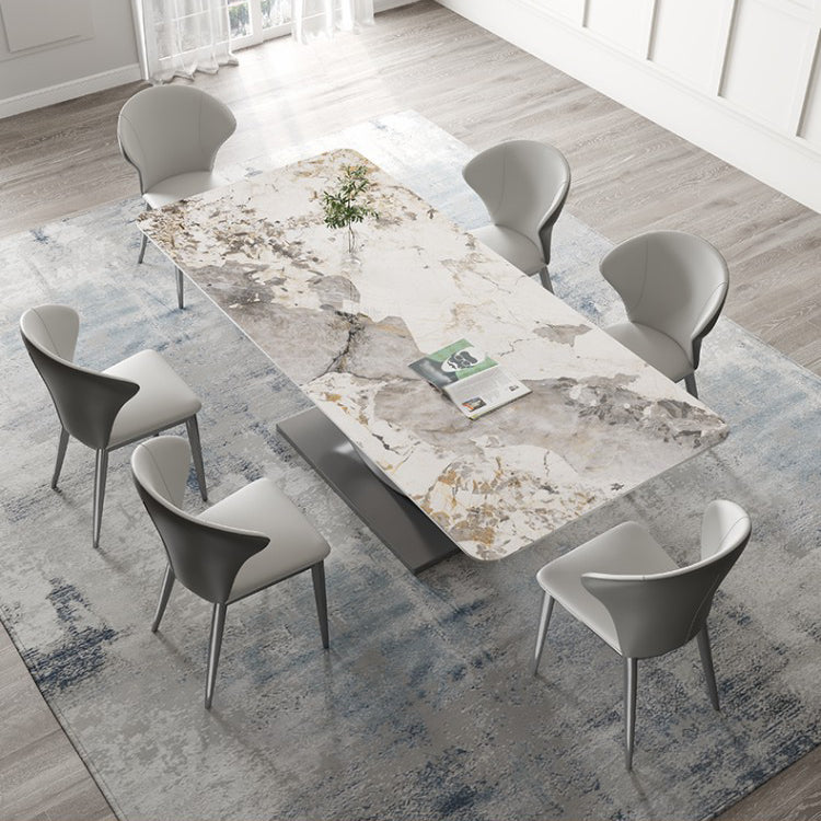 Modern Sintered Stone Dining Table Rectangular Dining Table Set with Metal Base 7 Piece Set Clearhalo 'Dining Room Sets' 'Dining Tables & Seating' 'dining_room_set' 'furn' 'furn_dining_room_set' 'Furniture' 'furniture_dining_room_set' 'Kitchen & Dining Furniture' 'kitchen&dining_furn' 'kitchen' 3473873