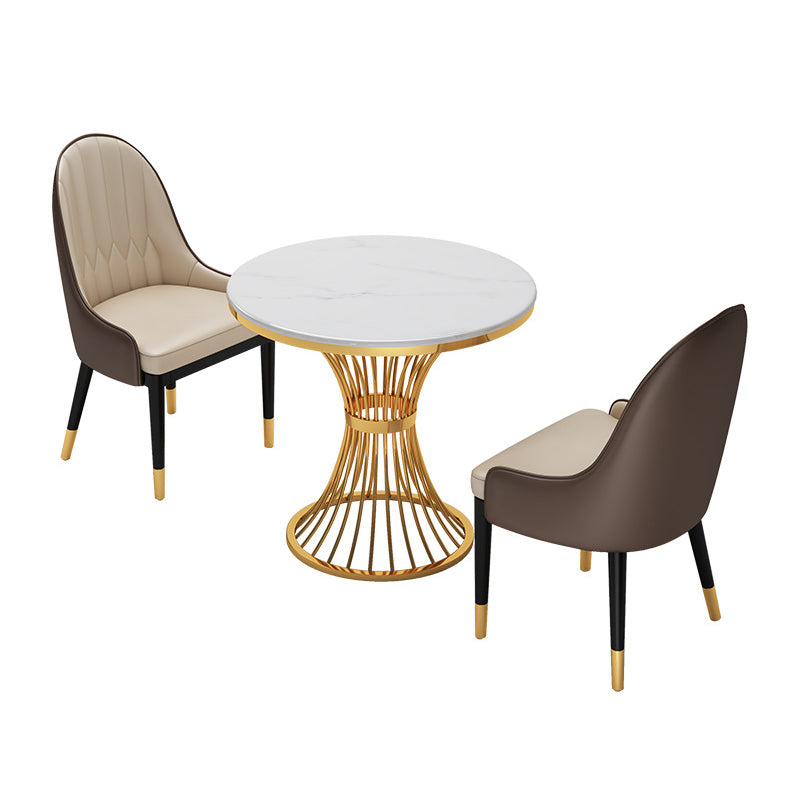 Scandinavian Sintered Stone Dining Room Set Standard Height with Gold Base Dining Furniture 3 Piece Set Clearhalo 'Dining Room Sets' 'Dining Tables & Seating' 'dining_room_set' 'furn' 'furn_dining_room_set' 'Furniture' 'furniture_dining_room_set' 'Kitchen & Dining Furniture' 'kitchen&dining_furn' 'kitchen' 3473926