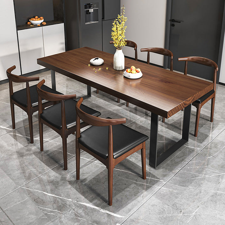 Industrial Solid Wood Rectangle Shape Dining Furniture 2 Wood Legs Table Formal for Home Clearhalo 'Dining Room Sets' 'Dining Tables & Seating' 'dining_room_set' 'furn' 'furn_dining_room_set' 'Furniture' 'furniture_dining_room_set' 'Kitchen & Dining Furniture' 'kitchen&dining_furn' 'kitchen' 3473935